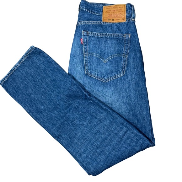 Levis 501 93‎ Straight Leg Jeans Classic Fit Medium Wash Denim W31 L32 - Picture 1 of 8